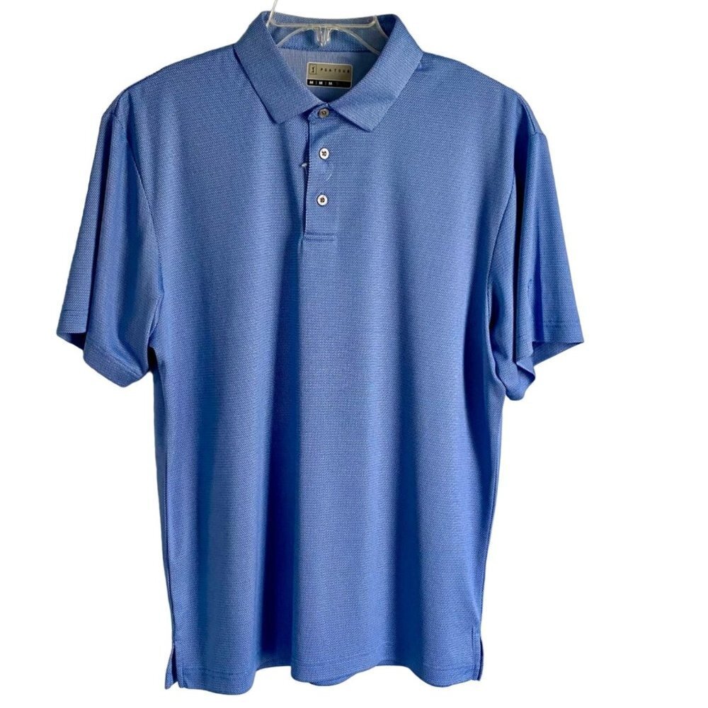 PGA Tour Blue White Polyester Short Sleeve Polo Shirt Men's Medium NEW